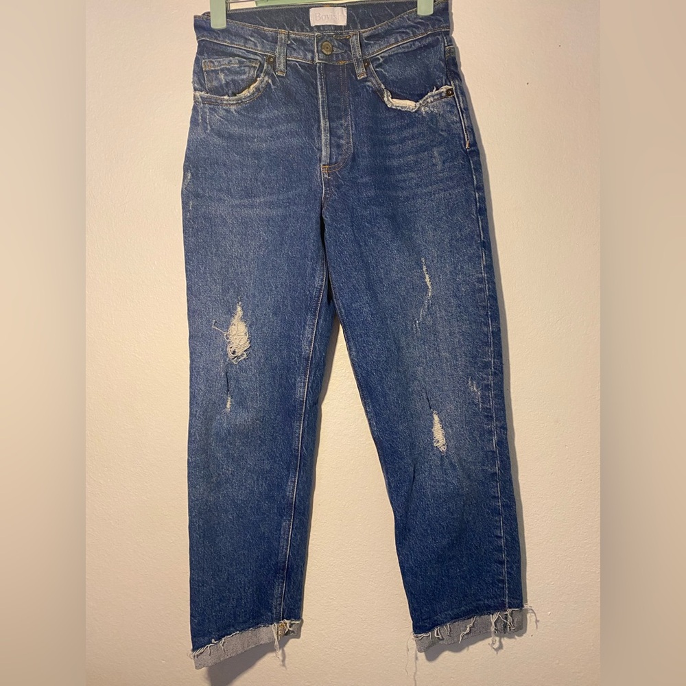 Boyish The Tommy Medium Wash Distressed High Rise Straight Jeans 24